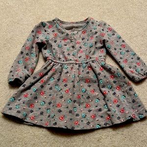 Carters long sleeve dress . Gray flowered . 12 month